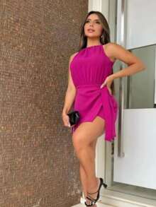 Women's Wrap-Around Jumpsuit New Summer Fashion Launch - Màu Hoa hồng đỏ - Xem 3