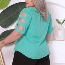 Women's Plus Size Blouse V-Neck With Detail On The Sleeves - Màu xanh Ô liu - Xem 3