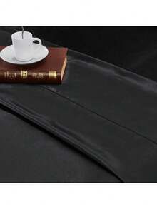 4 Pcs Smooth Satin Silk Sheet Set Deep Pocket Bed Sheet Wrinkle Fade Resistant - 黑色 - 查看 9