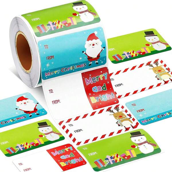 500pcs/Roll Christmas Tags Christmas Santa Claus Stickers Self Adhesive Tags Christmas Festival Birthday Holiday Gift Decor,Christmas
