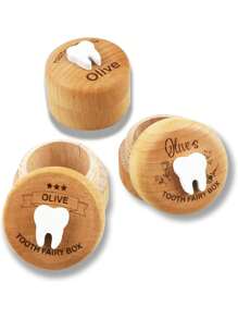 1 Pc Customized Tooth Fairy Box For Tooth Holder Wooden Saver Organizer Storage Box For Boys Girls Lost Teeth Birthday Present - Brown - View 7