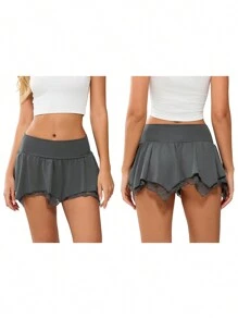 Minifalda de mujer, falda de talle bajo plisada irregular lisa de verano, ropa de club para fiestas - Gris - Ver 2