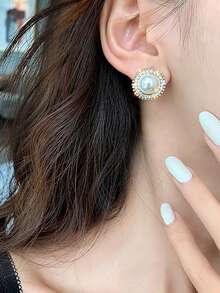 1 Cặp Hoa tai ngọc trai thanh lịch cổ điển dành cho nữ, Hoa tai đinh tròn nhỏ đính đá lấp lánh, Quà tặng hoàn hảo cho Giáng sinh/Ngày lễ tình nhân/Tình bạn - ngọc trai kim cương giả - Xem 2