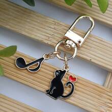 1 móc khóa hình nốt nhạc và mèo đen hình trái tim, trang trí đuôi trái tim theo phong cách hoạt hình, mặt dây chuyền móc khóa làm quà tặng ngày lễ, phụ kiện hàng ngày cho chìa khóa ô tô và điện thoại - màu đen - Xem 6