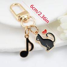 1 móc khóa hình nốt nhạc và mèo đen hình trái tim, trang trí đuôi trái tim theo phong cách hoạt hình, mặt dây chuyền móc khóa làm quà tặng ngày lễ, phụ kiện hàng ngày cho chìa khóa ô tô và điện thoại - màu đen - Xem 3
