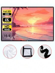 60-72-84-100-120-150英寸16：9简易折叠室内壁挂白色软幕可折叠可洗抗皱便携式软幕办公室会议户外露营投影幕布支持双面投影 - 白色 - 查看 1