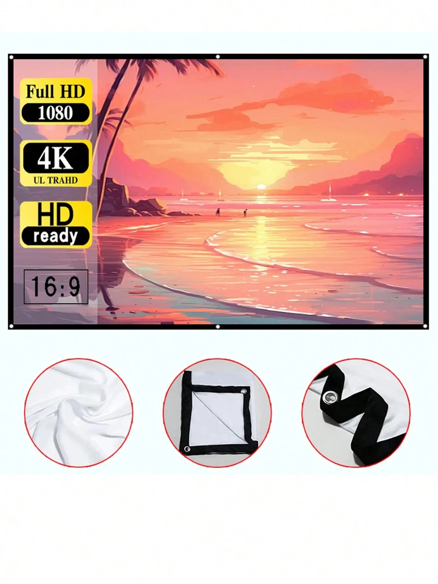 60-72-84-100-120-150英寸16：9简易折叠室内壁挂白色软幕可折叠可洗抗皱便携式软幕办公室会议户外露营投影幕布支持双面投影 - 白色 - 查看 1