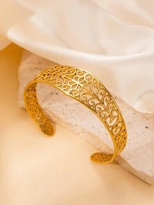 1 chiếc vòng tay hình vương miện bằng thép không gỉ mạ vàng 18K kiểu dáng cổ điển dành cho nữ, có thể điều chỉnh kích thước để đeo hàng ngày và đám cưới, có thể xếp chồng lên nhau - vòng đeo tay - Xem 7