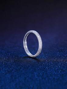 1pc 3 Layer Micro Pave Cubic Zirconia Genuine 925 Sterling Silver Luxury Round Engagement Ring For Women Wedding Band Jewelry, Daily Wear Bridal Party Accessory - White - View 4