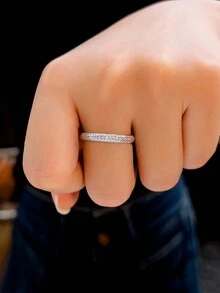 1pc 3 Layer Micro Pave Cubic Zirconia Genuine 925 Sterling Silver Luxury Round Engagement Ring For Women Wedding Band Jewelry, Daily Wear Bridal Party Accessory - White - View 8