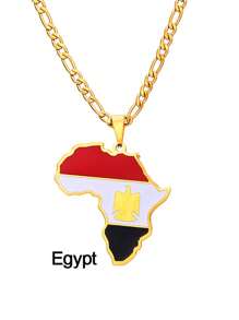 GuoShuang 1 件嘻哈非洲地图吊坠项链不锈钢阿尔及利亚摩洛哥埃及突尼斯 Libay 珠宝 - 金色 - 查看 22