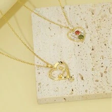 1 件独特设计心形铜镶嵌锆石优雅女士项链，通勤日常佩戴的经典配饰，送给女朋友的情人节礼物 - 愛心 - 查看 2