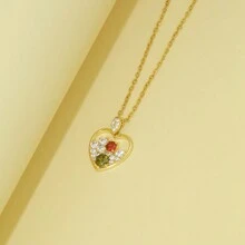 1 件独特设计心形铜镶嵌锆石优雅女士项链，通勤日常佩戴的经典配饰，送给女朋友的情人节礼物 - 愛心 - 查看 4