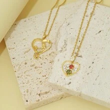 1 件独特设计心形铜镶嵌锆石优雅女士项链，通勤日常佩戴的经典配饰，送给女朋友的情人节礼物 - 愛心 - 查看 1
