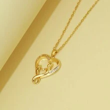 1 件独特设计心形铜镶嵌锆石优雅女士项链，通勤日常佩戴的经典配饰，送给女朋友的情人节礼物 - 愛心 - 查看 5