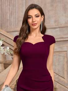 MIUSOL Elegant Solid Color Sweetheart Neck Short Sleeve Ruched Cocktail Party Bodycon Dress