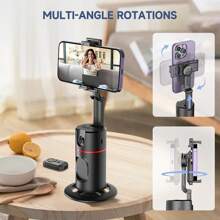 AXNEN 1 pieza Soporte de teléfono con seguimiento automático de rostro mejorado, trípode con seguimiento automático de rostro, control remoto de cámara, palo de selfie inteligente portátil integrado, soporte de cámara robot con rotación de 360° y seguimiento rápido de rostro y objetos, adecuado para transmisión en vivo de teléfonos inteligentes, compatible con iPhone 14/13/12/11 Pro/XS - Negro - Ver 5
