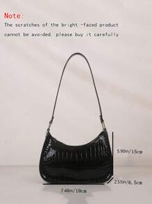 1pc Mini Solid Color Versatile Crocodile Embossed PU Zipper Closure Underarm Bag, Suitable For Daily Use (Note: Scratches On Glossy Items Are Unavoidable, Please Purchase Carefully)