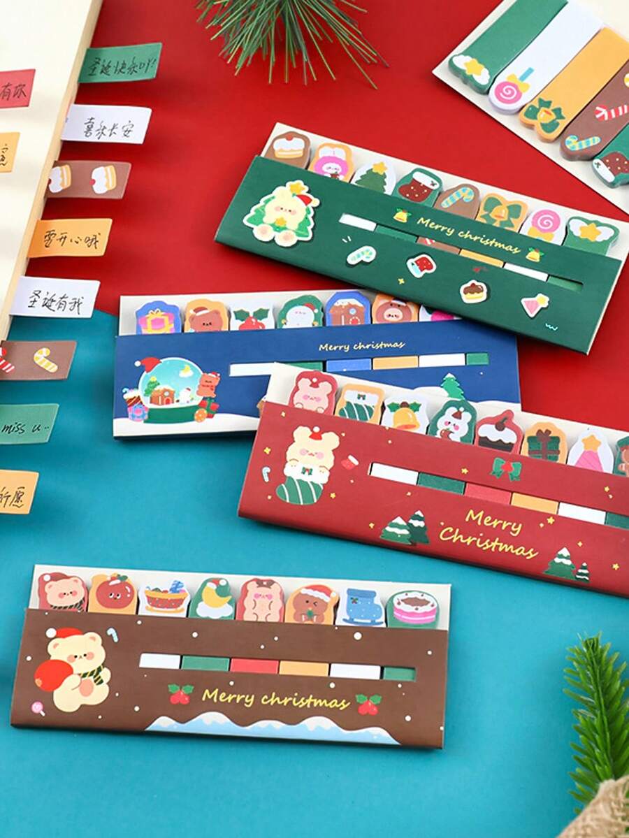 4 件装圣诞节排好便签可爱索引贴纸卡通便签文具 - 最受欢迎的圣诞礼物和学习用品 - 彩色 - 查看 1