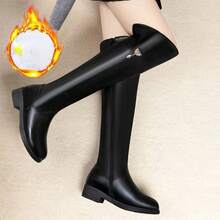 2023 Plush Warm Winter Women's Over The Knee Boots Simple Zipper Boots High Quality Pu Leather Thigh High Boot - 黑色 - 查看 3