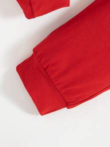 宝宝圣诞节卡通麋鹿圣诞老人圣诞树印花圆领上衣裤子套装三件套 - 紅色 - 查看 3