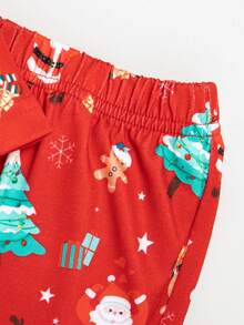 宝宝圣诞节卡通麋鹿圣诞老人圣诞树印花圆领上衣裤子套装三件套 - 紅色 - 查看 8