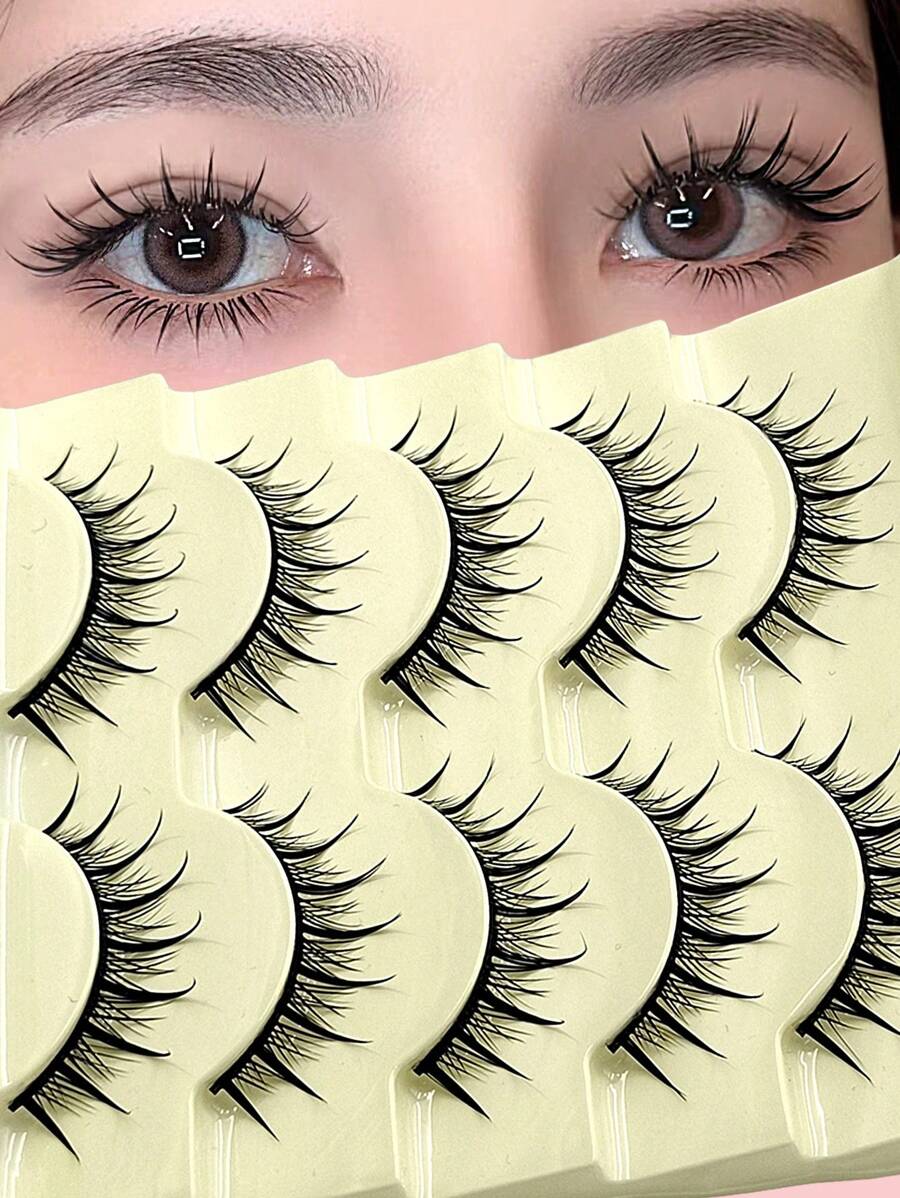 Asiteo 5 Pairs Cartoon False Eyelashes, Moisturizing Glossy 3D Delicate Natural Curly Soft Lashes, Criss-Cross Fine Faux Mink Eyelashes - 尖尾漫畫款 - 查看 1