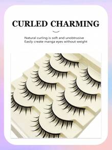 Asiteo 5 Pairs Cartoon False Eyelashes, Moisturizing Glossy 3D Delicate Natural Curly Soft Lashes, Criss-Cross Fine Faux Mink Eyelashes - 尖尾漫畫款 - 查看 4