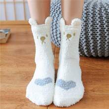 2 Pairs Cartoon Thick Warm Fluffy Socks For Women, Mid-Calf, Suitable For Autumn/Winter, Indoor, Sleeping, Japanese Style