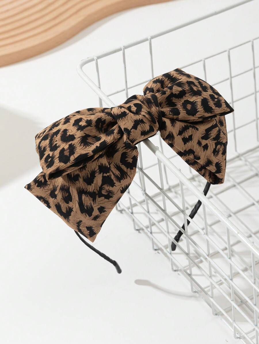 1pc Girls Cute & Elegant Leopard Print Bow Headband, Suitable For Daily Wear - Multicolor - View 1