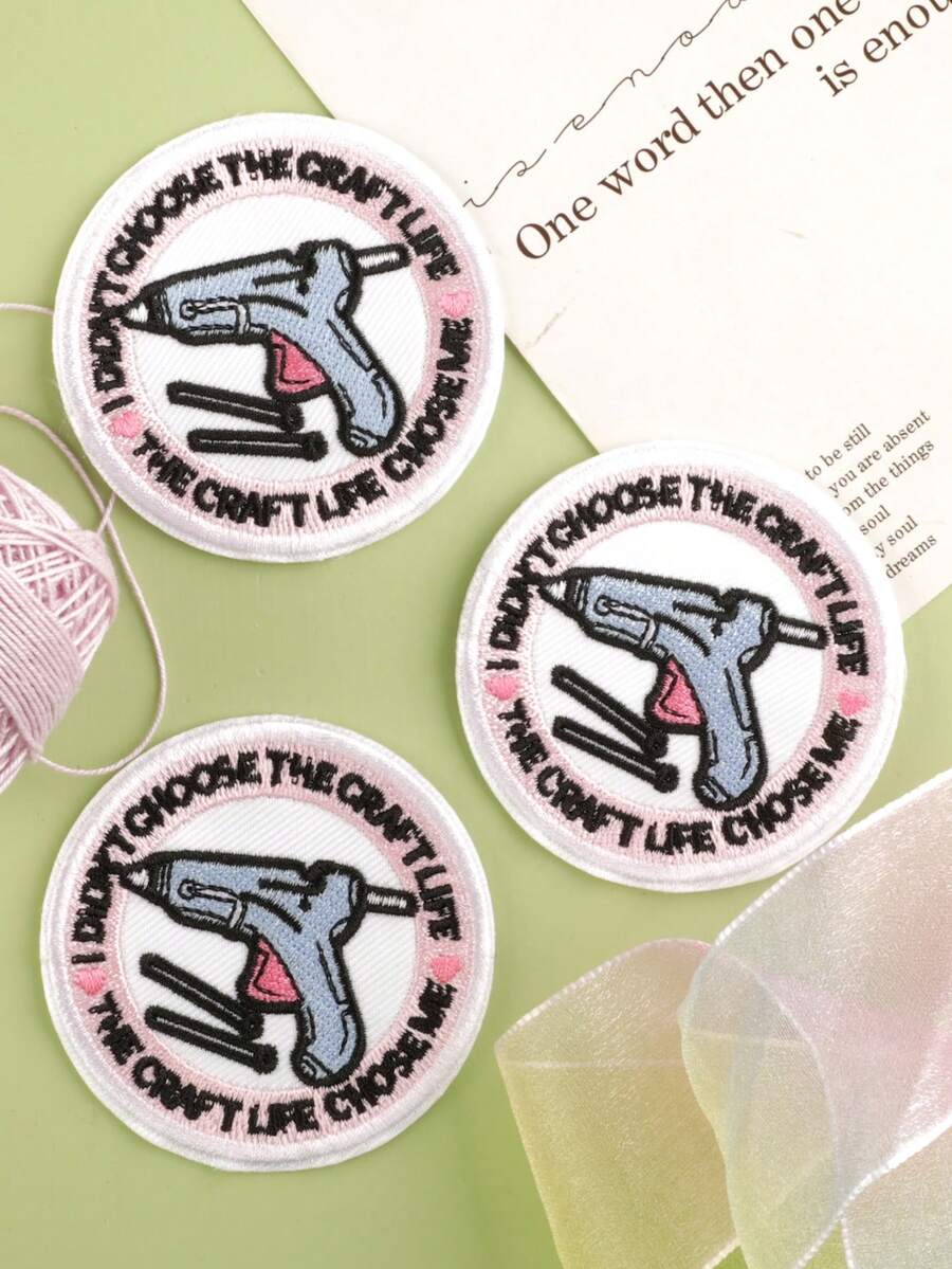 3 件/套圆形徽章设计，时尚简约风格涤纶熨烫/缝制贴花，适用于服装、箱包、鞋子、帽子、家居装饰 - 彩色 - 查看 1