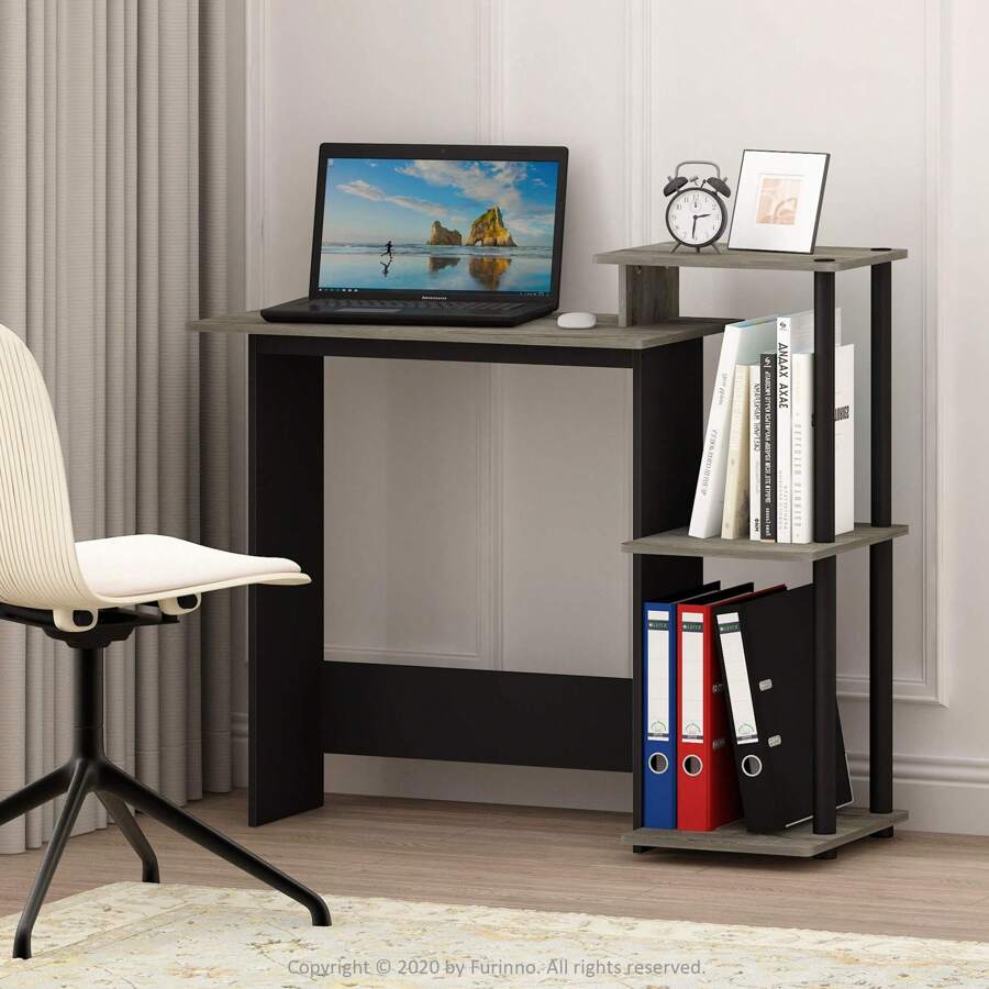 HOMLUX Efficient Laptop Desk, Tablet Computer Desk, Computer Table, Mesa De Computadora, Desk Set For Studying, Solid Wood Desk, Student Table, Home Office Desk, Study Table, Home Office Table, Small Table For Bedroom - French Oak/Black - View 1