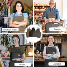 Delantales de Cocina, Delantales de Chef con Correa Ajustable, Mandil Parrillero,Delantal para barbacoa, delantal impermeable para cocina, delantal de mezclilla, delantal con ribete y bolsillo deslizante para barbacoa, camarero, barbería,Delantal de Cocina con Bolsillos para Mujeres Hombres, chef mandil de Bartender, Adecuado para Restaurante,Hogar,Barbacoa,Jardinería - Negro - Ver 9