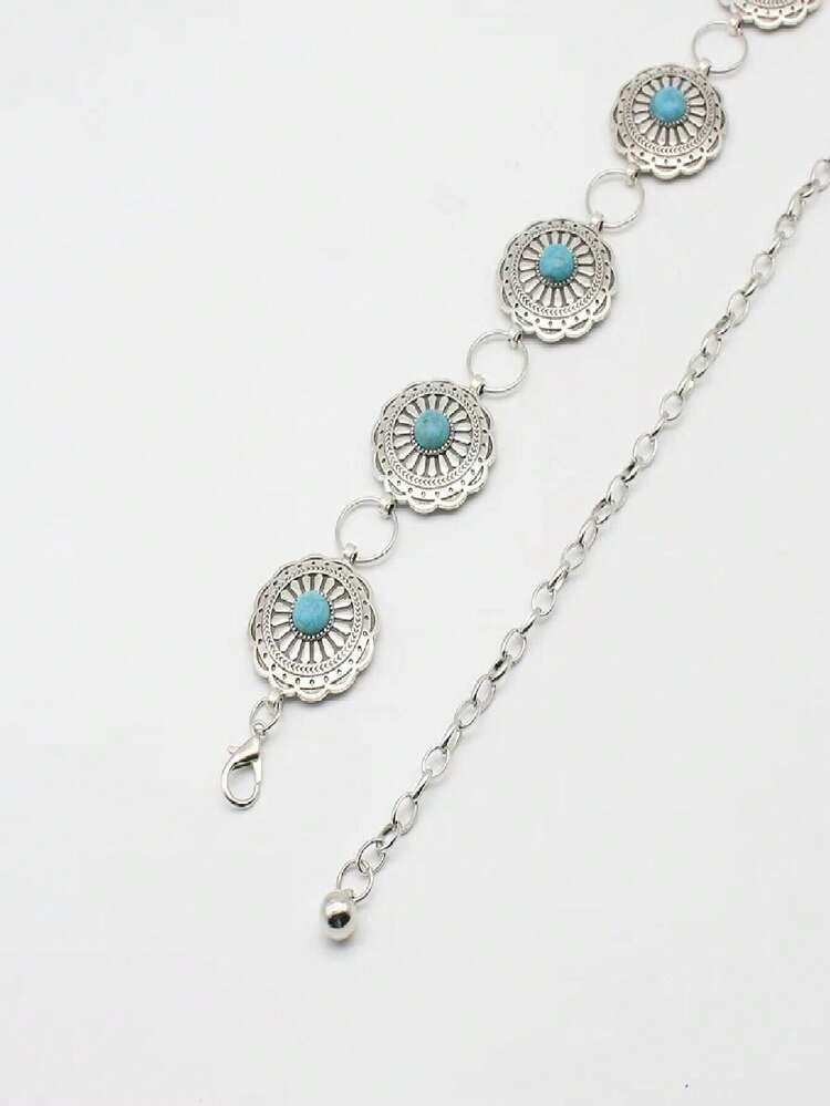 Cinto/Corrente Retrô para a Cintura Feminina, Padrão em Treliça de Cristais de Liga de Zinco, Versátil para Halloween, Casamento, Verão - Multicolorido - Visão 3