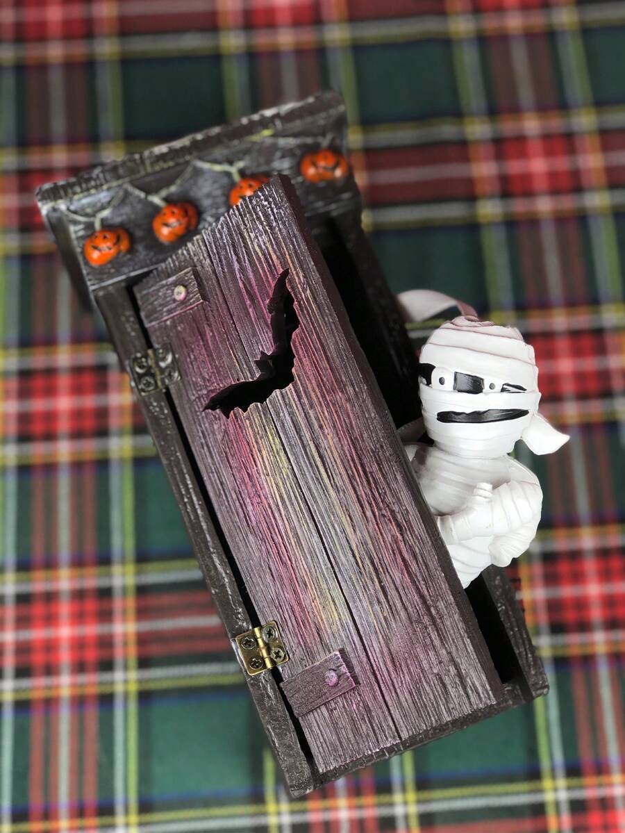 1 件木乃伊装饰万圣节 - 栩栩如生的法老树脂棺材盒，小万圣节棺材，棺材装饰，办公室，客厅，游乐园与恐怖背景装饰品最佳礼物 - 彩色 - 查看 1