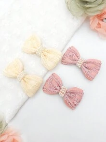 2 件时尚优雅蕾丝丝带蝴蝶结发夹，日常佩戴配饰 - 一對 - 查看 2