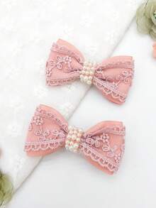 2 件时尚优雅蕾丝丝带蝴蝶结发夹，日常佩戴配饰 - 一對 - 查看 4