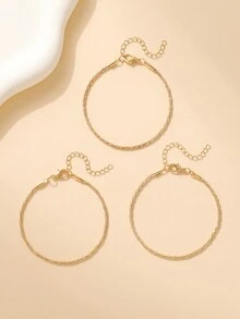 3 件/套简约闪亮金属链多层手链适合女性 - 疊戴手鍊 - 查看 4