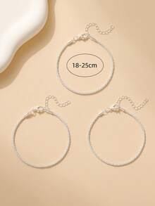 3 件/套简约闪亮金属链多层手链适合女性 - 疊戴手鍊 - 查看 3