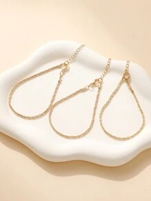 3 件/套简约闪亮金属链多层手链适合女性 - 疊戴手鍊 - 查看 5