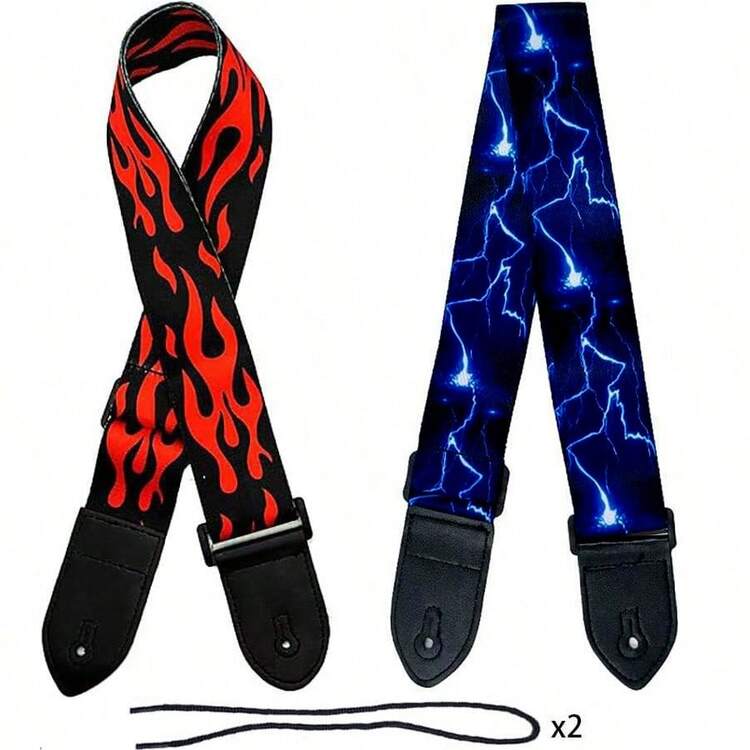 Guitar Strap, WIth Rope , Electric Guitar Straps With Leather Ends Adjustable For Electric, Bass& Acoustic Guitars,Adjustable Size 31-53inches(Flame + Black And White Grid) - Multicolor - View 12