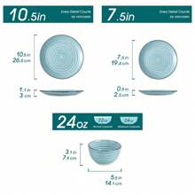 vancasso Juego de vajilla de gres de 12 piezas, plato llano, plato de postre y cuenco para 4 personas, juego azul claro, motas pintadas a mano