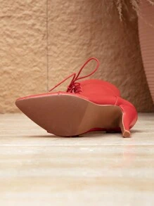 女士时尚尖头高跟靴，内侧带拉链的中筒靴，系带秋冬靴，舒适的高跟正装鞋，宴会明星性感优雅高跟靴，短靴 - 紅色 - 查看 7