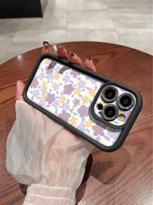 1个花卉图案TPU纯色防震软手机壳，兼容苹果手机 - 彩色 - 查看 2