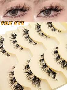 Asiteo 5 Pairs Cluster Lashes Natural Look, Fox Eye Wispy Manga Eyelash Extensions Strip, Cat Eye Lashes With Black Soft Stem Short Anime Korean Makeup False Eyelashes - 眼尾拉長款 - 查看 1