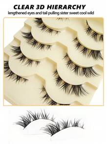 Asiteo 5 Pairs Cluster Lashes Natural Look, Fox Eye Wispy Manga Eyelash Extensions Strip, Cat Eye Lashes With Black Soft Stem Short Anime Korean Makeup False Eyelashes - 眼尾拉長款 - 查看 2