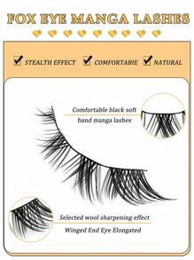 Asiteo 5 Pairs Cluster Lashes Natural Look, Fox Eye Wispy Manga Eyelash Extensions Strip, Cat Eye Lashes With Black Soft Stem Short Anime Korean Makeup False Eyelashes - 眼尾拉長款 - 查看 5
