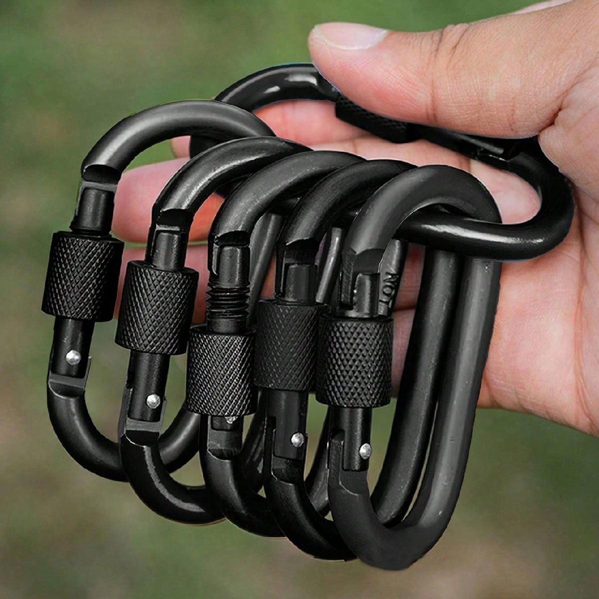 1/3/6pcs D-Shape Spring Carabiners, With Screw Gate, Black Aluminum Alloy Clips, Suitable For Outdoor Activities: Climbing, Camping, Hiking, Fishing, Key Chain, 42 X 80mm Travel Accessories, Travel Essentials, Car Accessories, Outdoor Gear, Airplane Bag Essentials, Summer Must-Have, Office Supplies