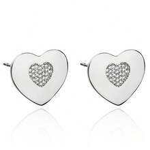 18K GOLD PLATED HEART EARRING WITH STUDDED ZIRCONIA - 銀色 - 查看 1
