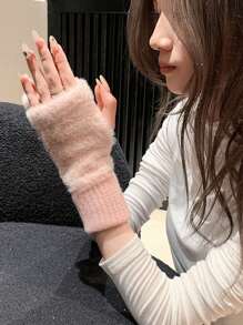 1 Pair Of Simple Knitted Gloves With Exposed Fingers, Suitable For Students' Autumn And Winter Writing And Daily Use, Warm And Antifreeze, Suitable For Both Men And Women, With Multiple Colors To Choose From